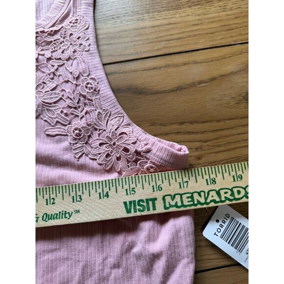 Torrid Super Soft Light Rib Knit Bleached Pink Tank Top Plus Sz 1X Lace Trim NWT - Picture 4 of 11